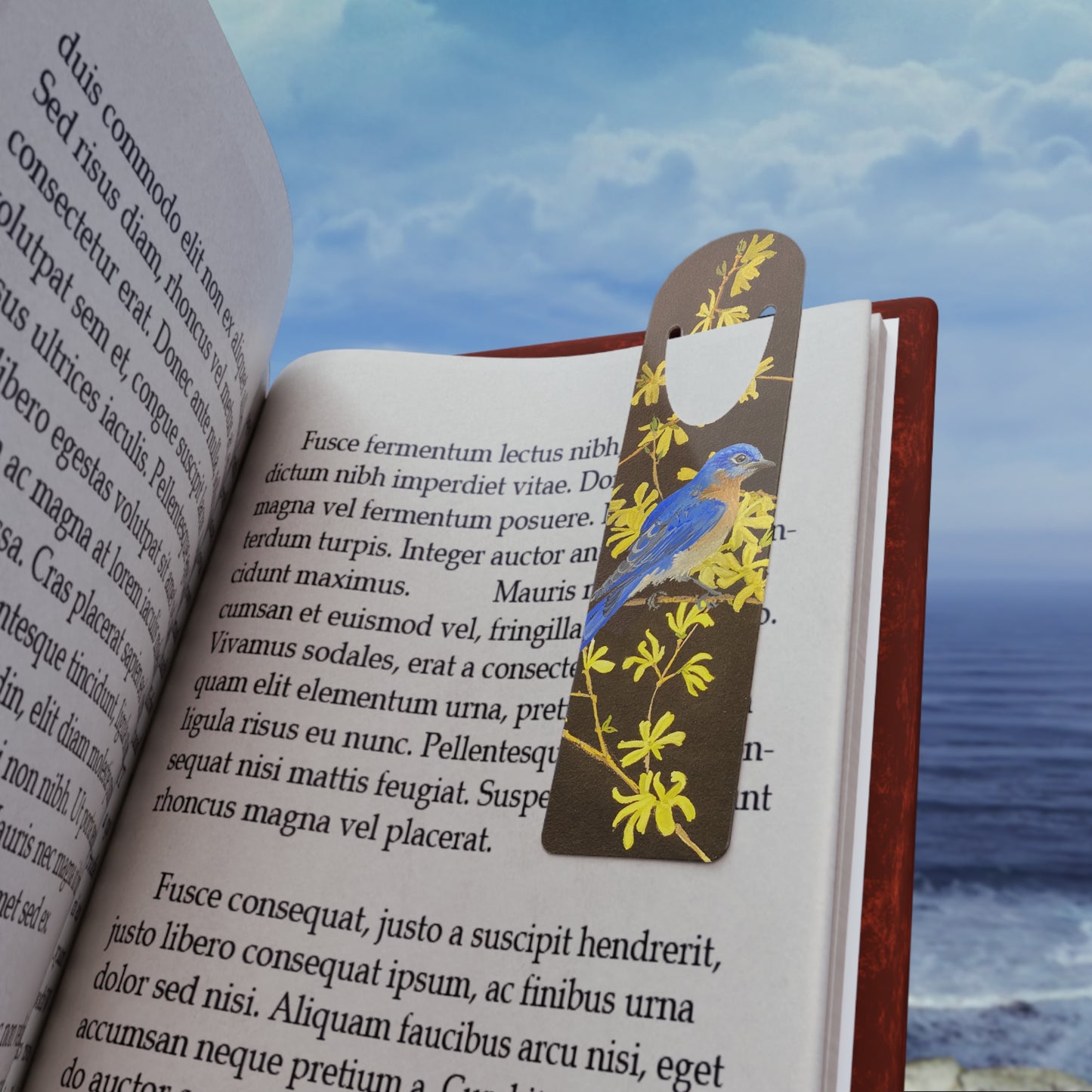 Blue Bird of Happiness & Forsythia Metal Bookmark from Jen Bell