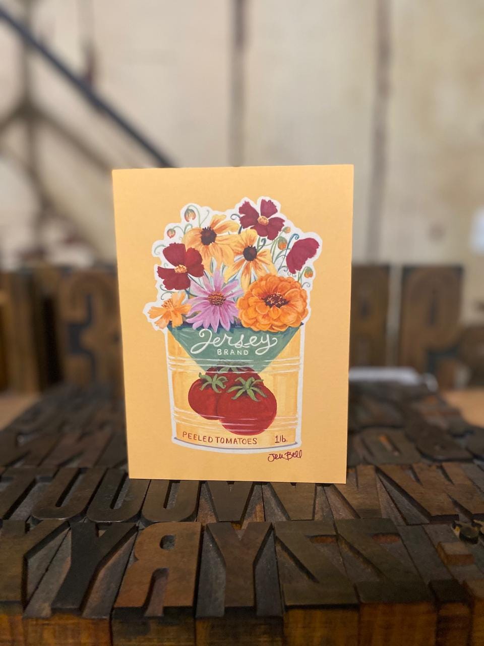 NJ Greeting Card Gift Set Featuring Wildflowers and Vintage Tin Canned Goods Illustrations