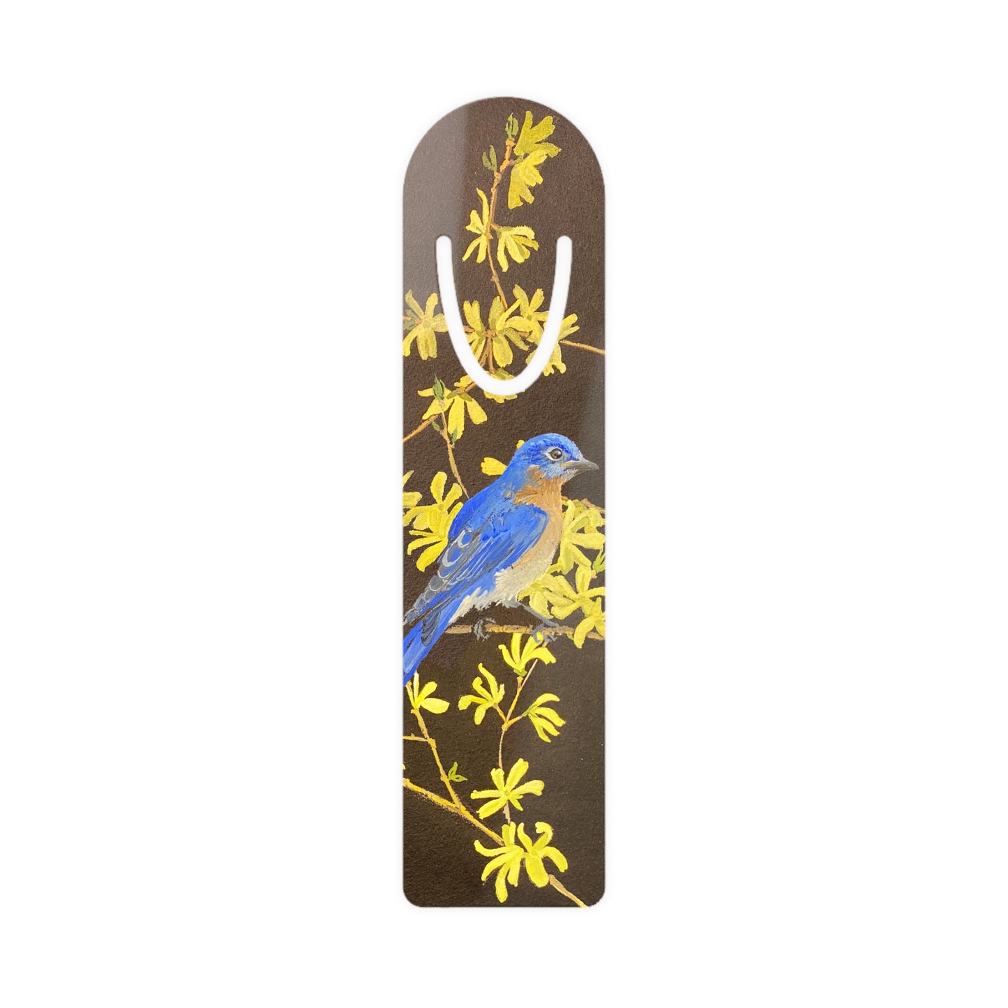 Blue Bird of Happiness & Forsythia Metal Bookmark from Jen Bell