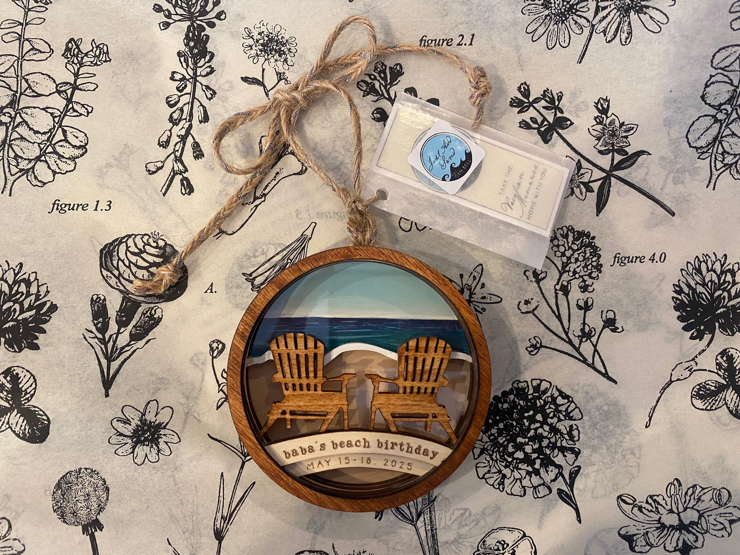 Fillable Sand Hand Painted Ornament Beach Keepsake for Vacation, Engagement or Wedding.