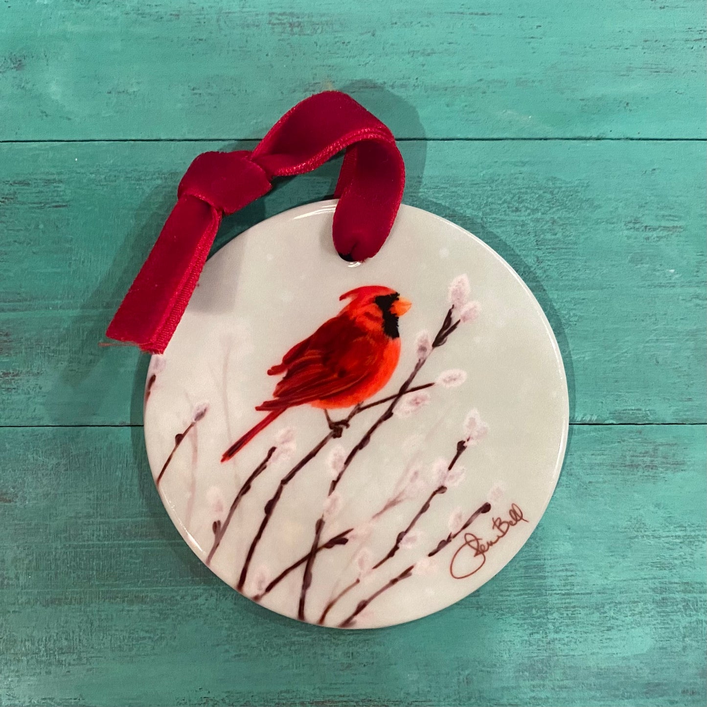 Ceramic Red Cardinal Art Christmas Ornament