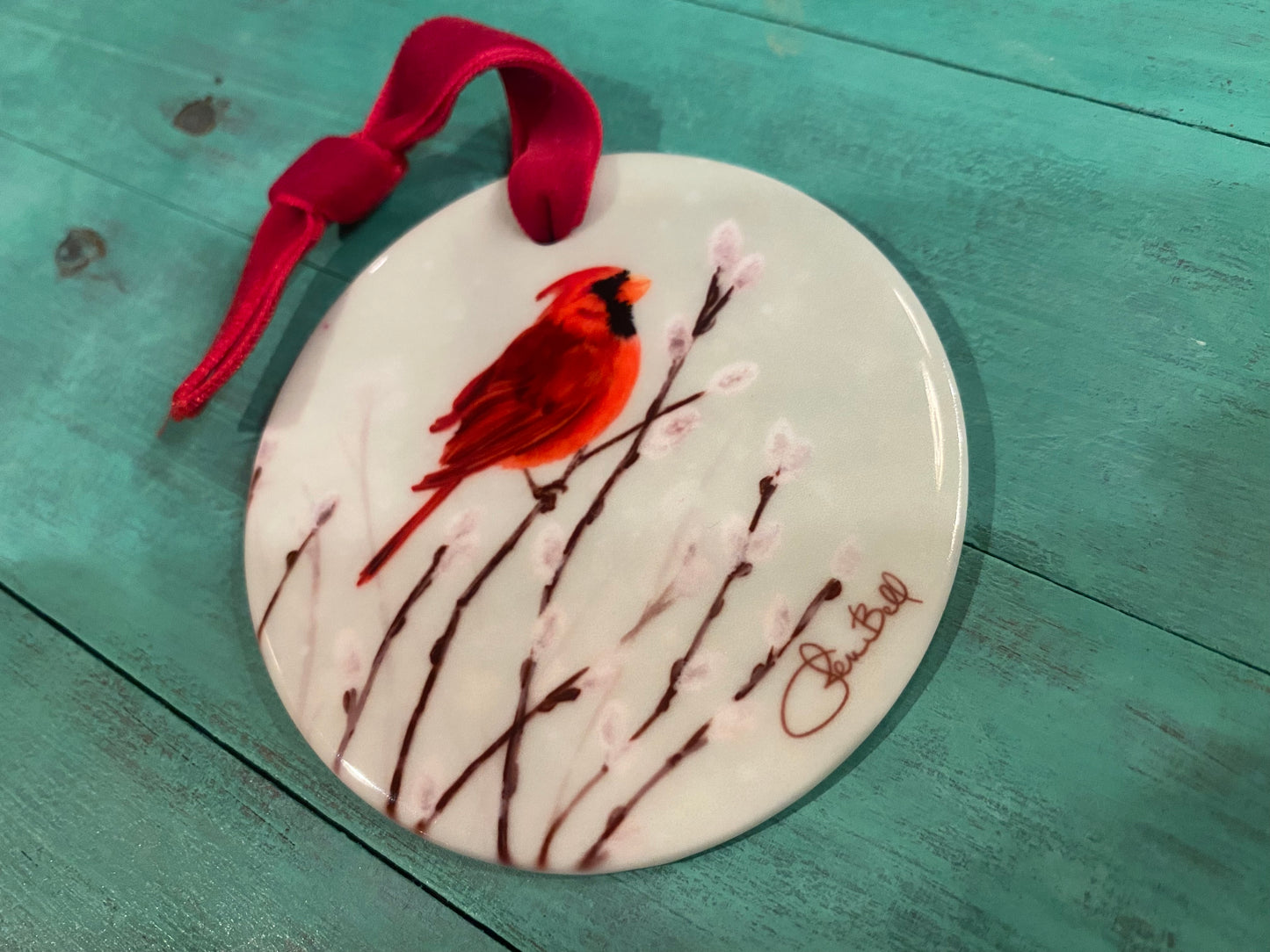 Ceramic Red Cardinal Art Christmas Ornament