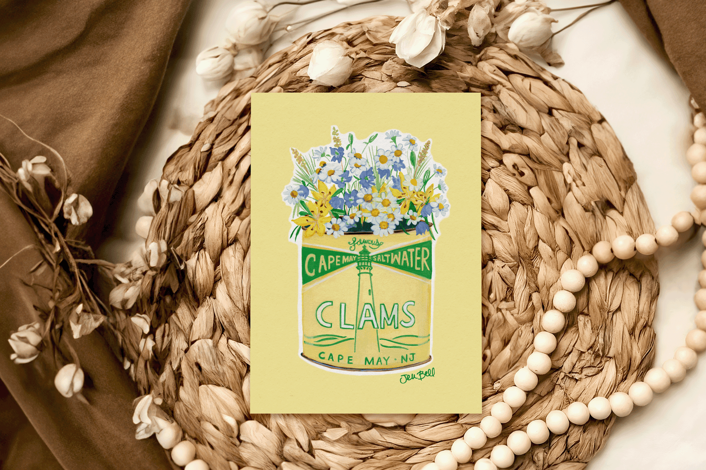NJ Greeting Card Gift Set Featuring Wildflowers and Vintage Tin Canned Goods Illustrations