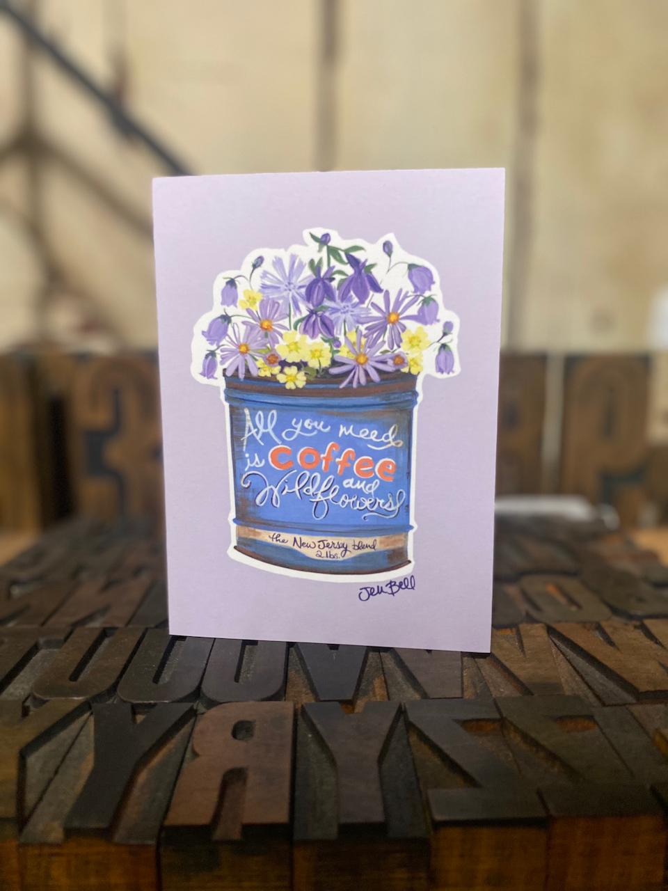 NJ Greeting Card Gift Set Featuring Wildflowers and Vintage Tin Canned Goods Illustrations