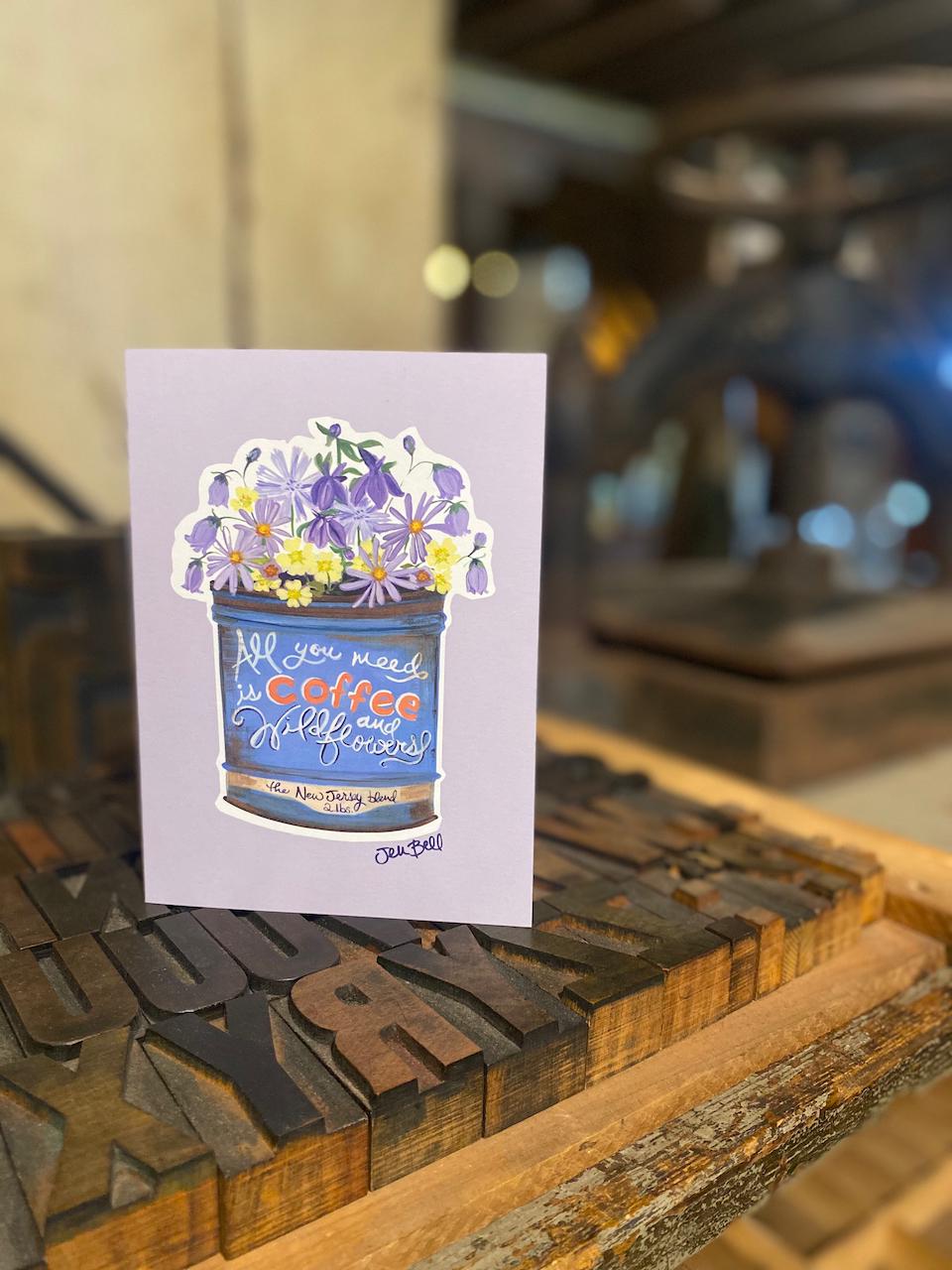 NJ Greeting Card Gift Set Featuring Wildflowers and Vintage Tin Canned Goods Illustrations