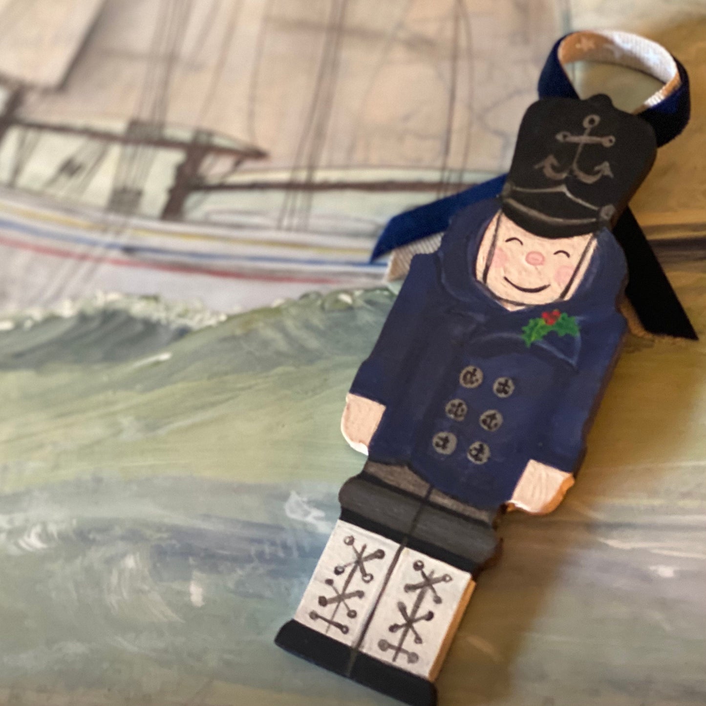 Fishing Christmas Ornament with Navy Sailor or Fishing Captain Nutcracker