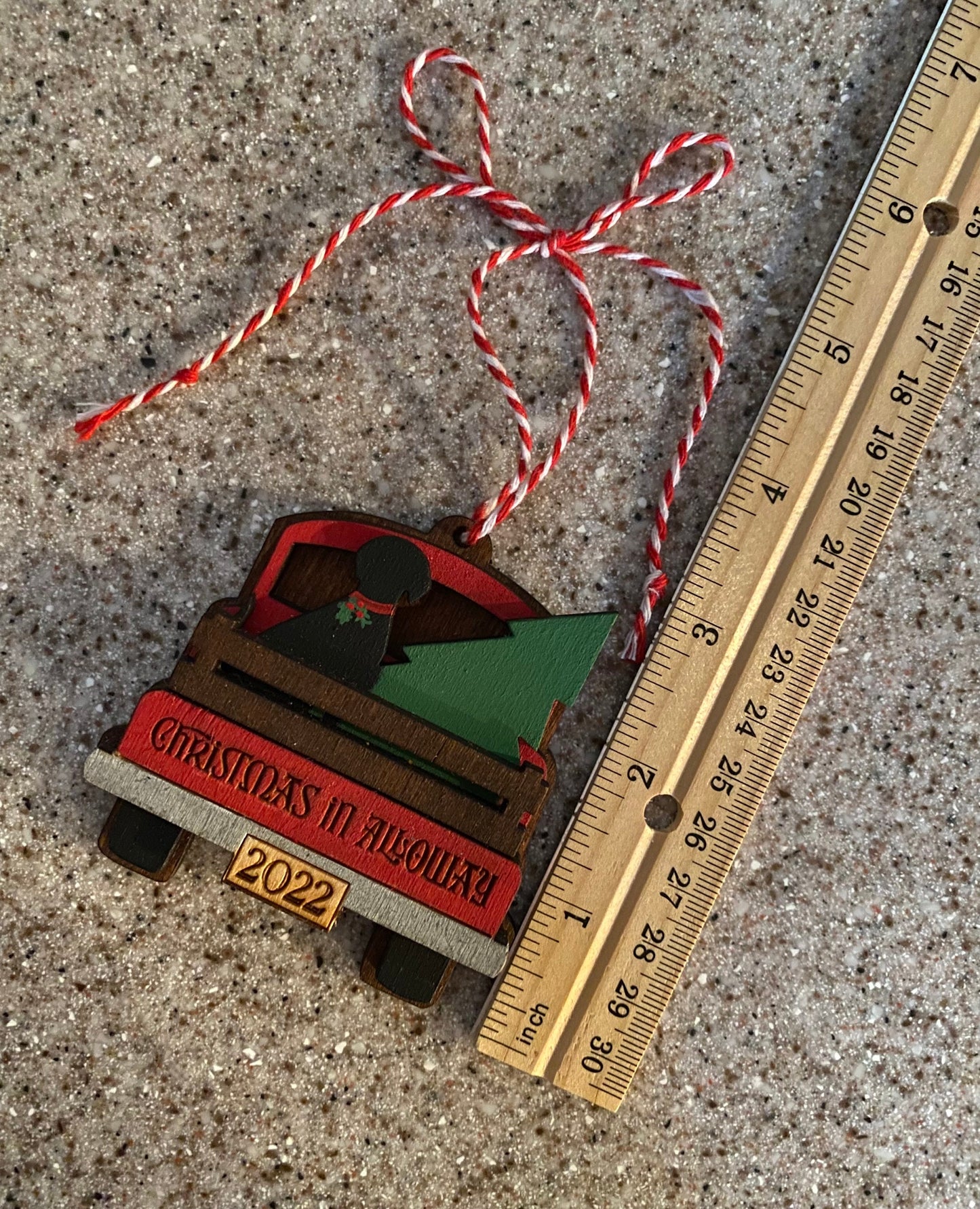 Little Red Truck with Dog & Tree Personalized Christmas Ornament