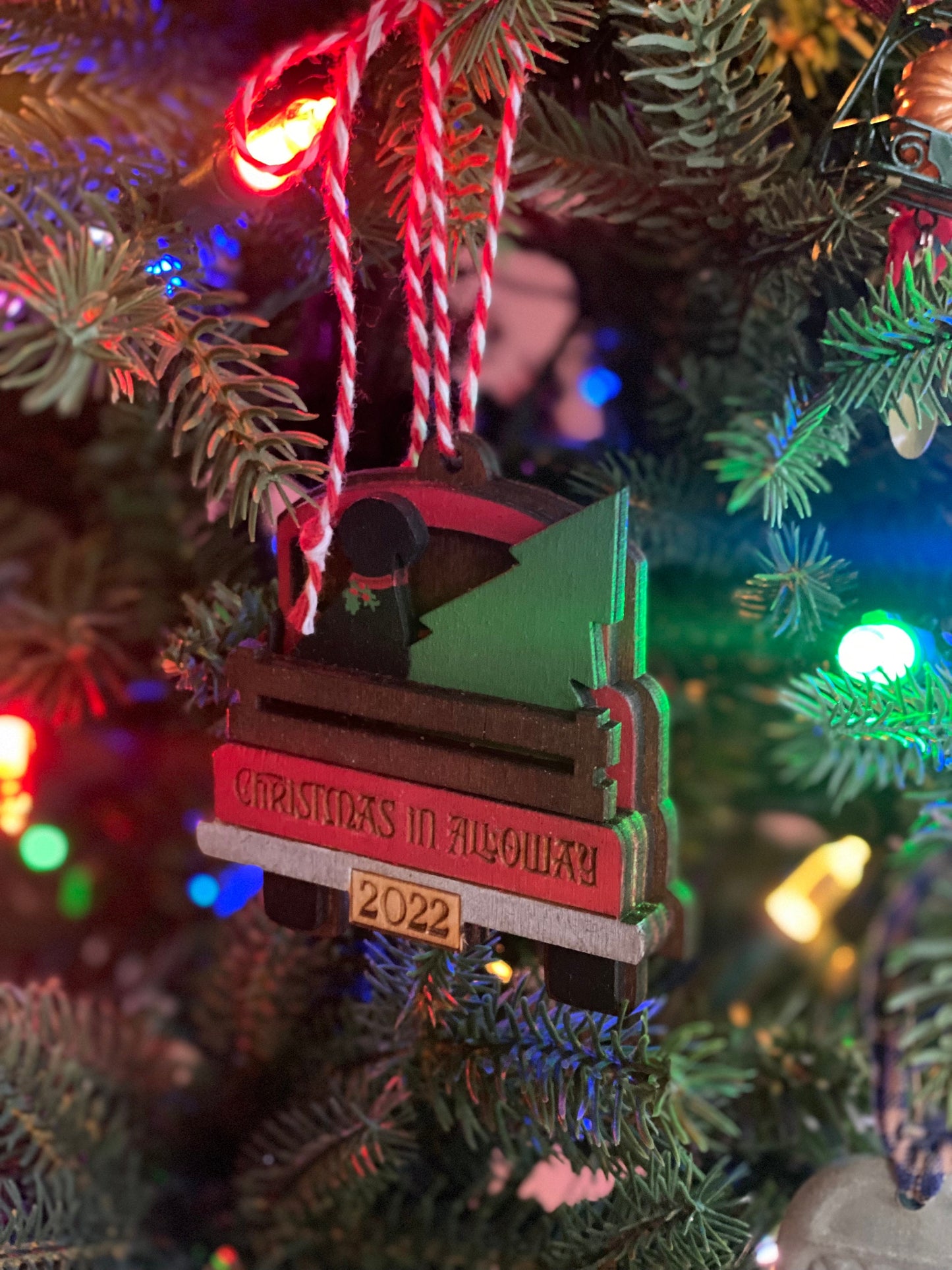 Little Red Truck with Dog & Tree Personalized Christmas Ornament