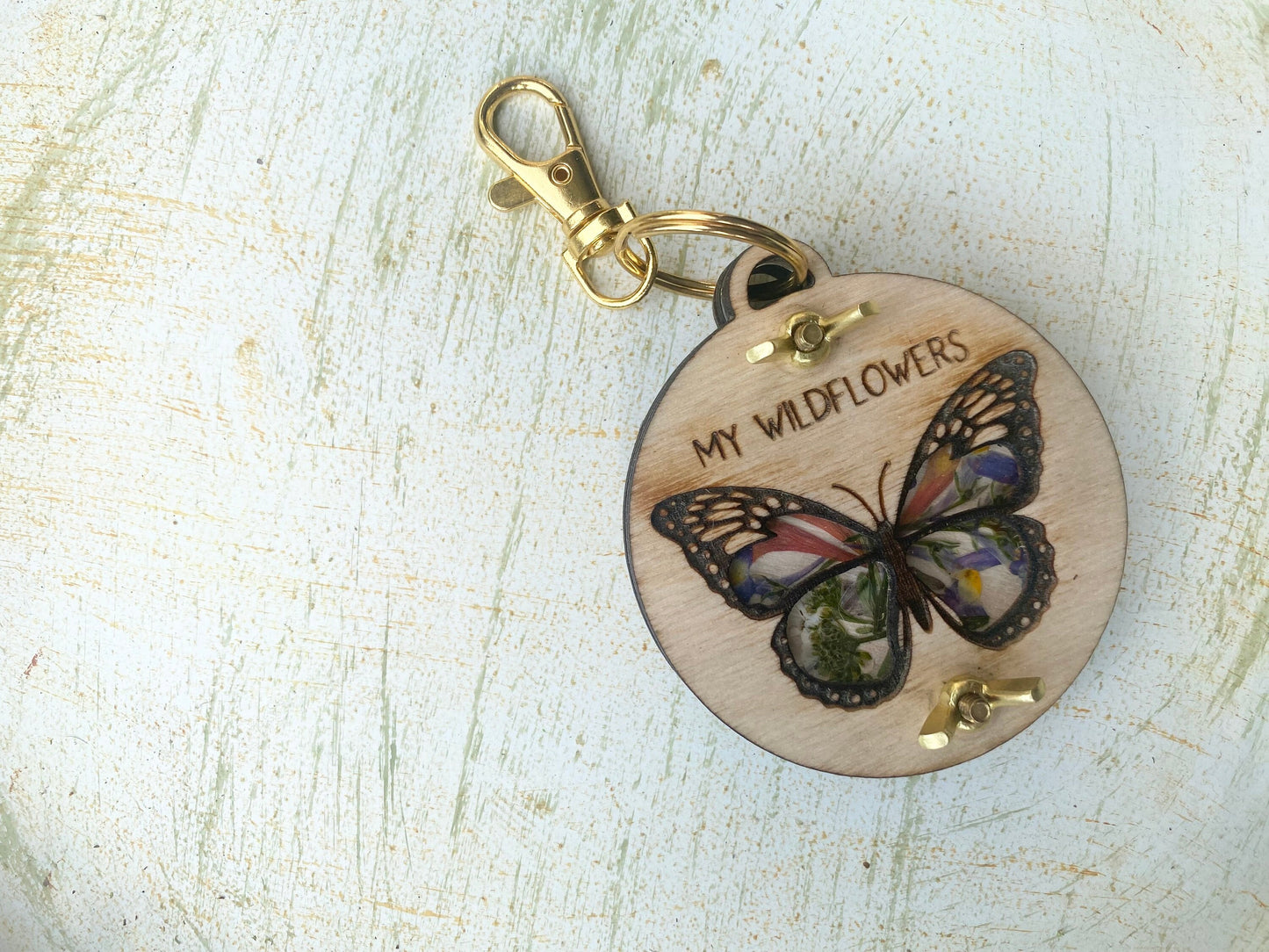 Mini Flower Press with Butterfly Window Keychain