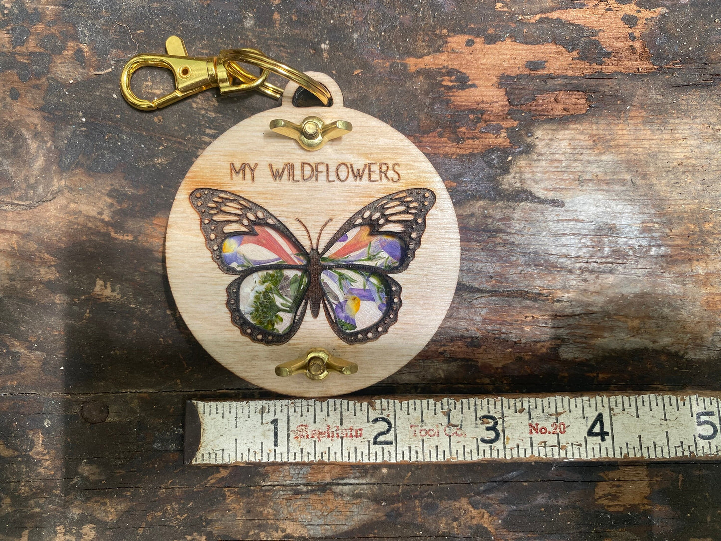 Mini Flower Press with Butterfly Window Keychain
