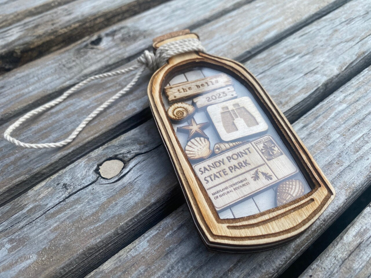 Ocean City Maryland Coastal Christmas Ornament Featuring a Message in a Bottle