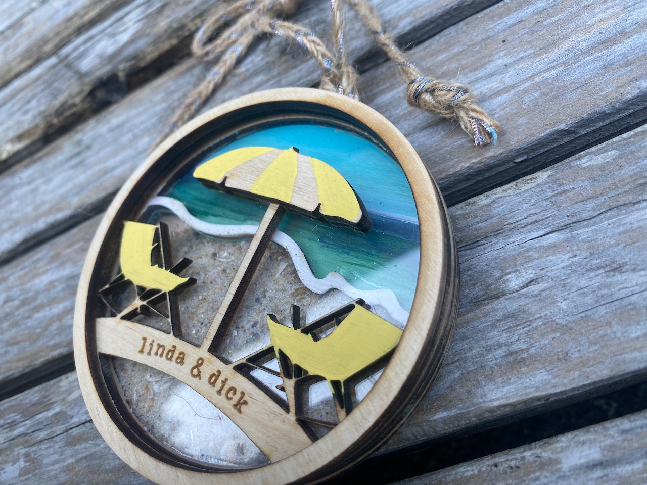 Fillable Sand Hand Painted Ornament Beach Keepsake for Vacation, Engagement or Wedding.