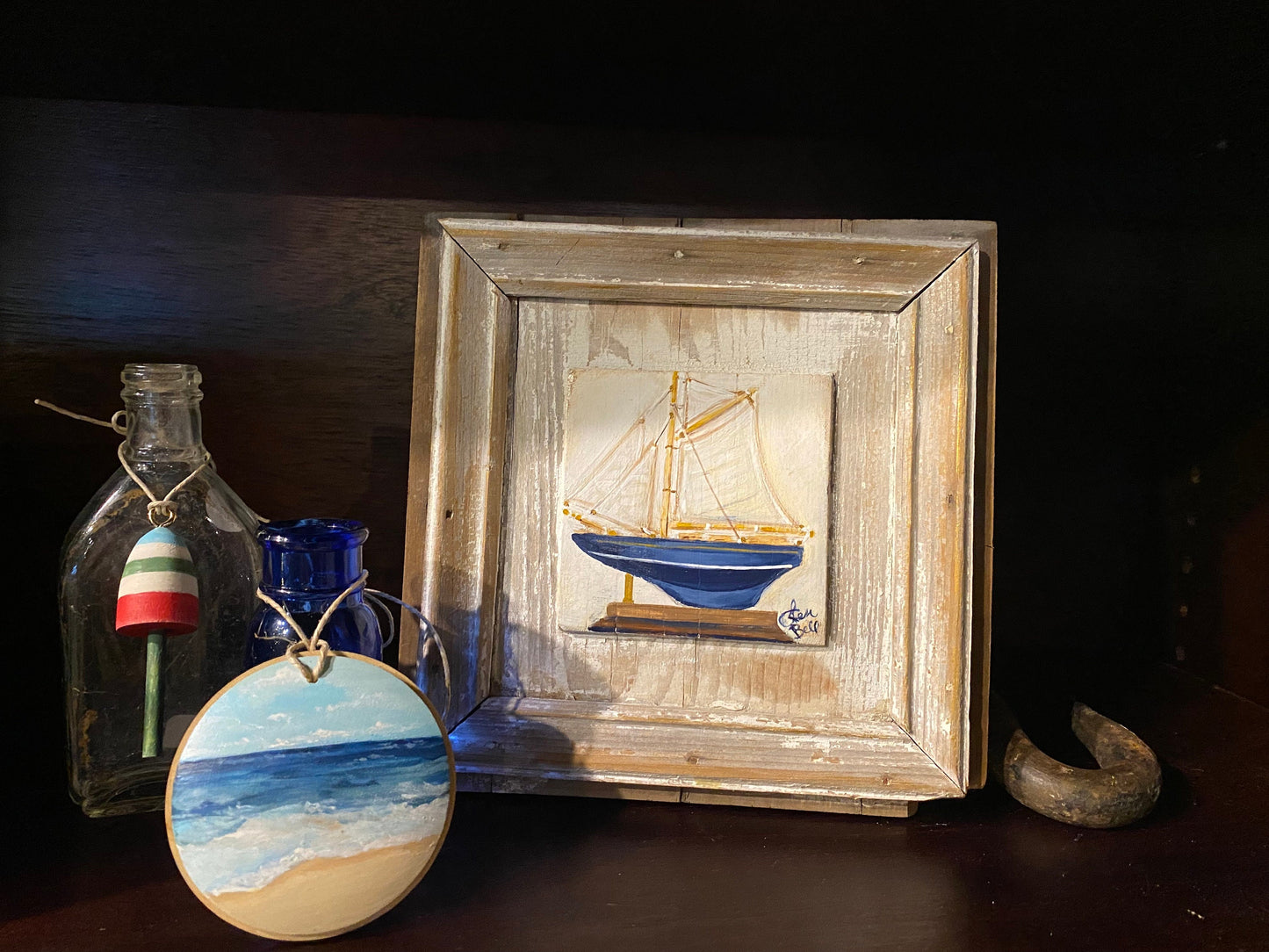 One of a Kind Hand Painted Coastal Christmas Seascape Ornament #1