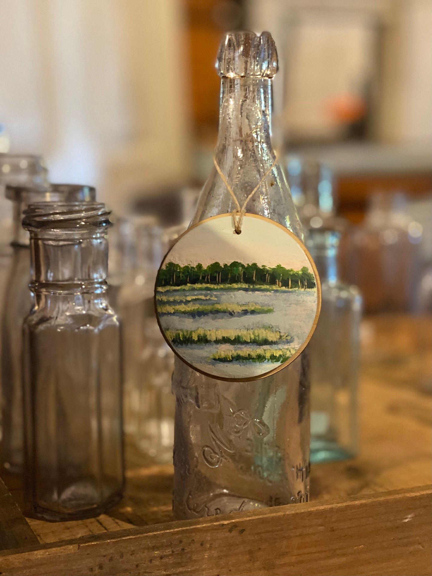 One of a Kind Hand Painted Coastal Christmas Seascape Ornament #2