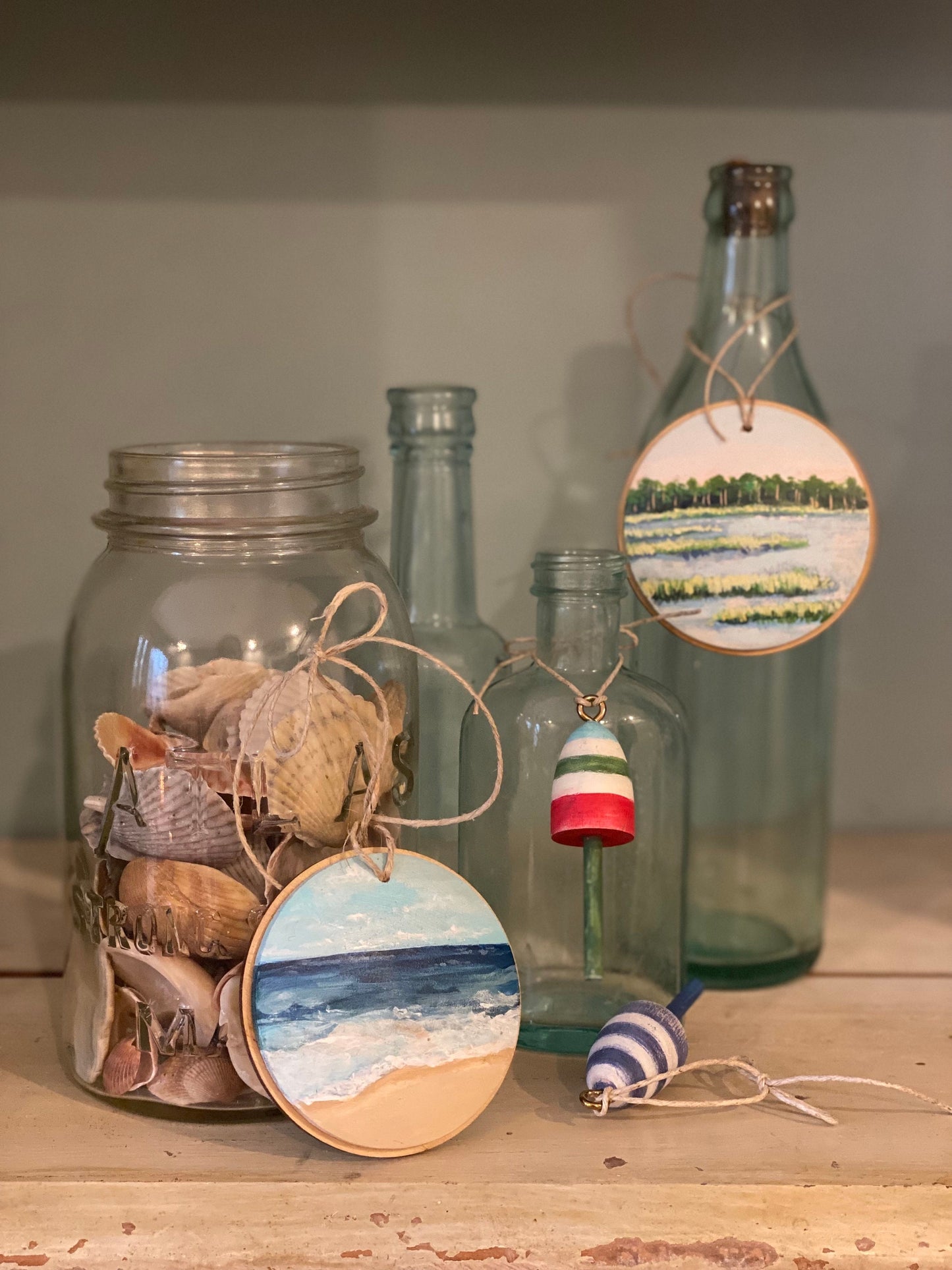 One of a Kind Hand Painted Coastal Christmas Seascape Ornament #2