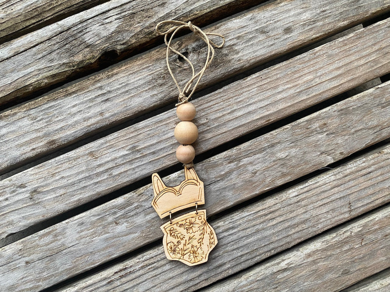 Swimsuit, Beach Trunks and Bikini Personalized Christmas Ornament with Wooden Balls