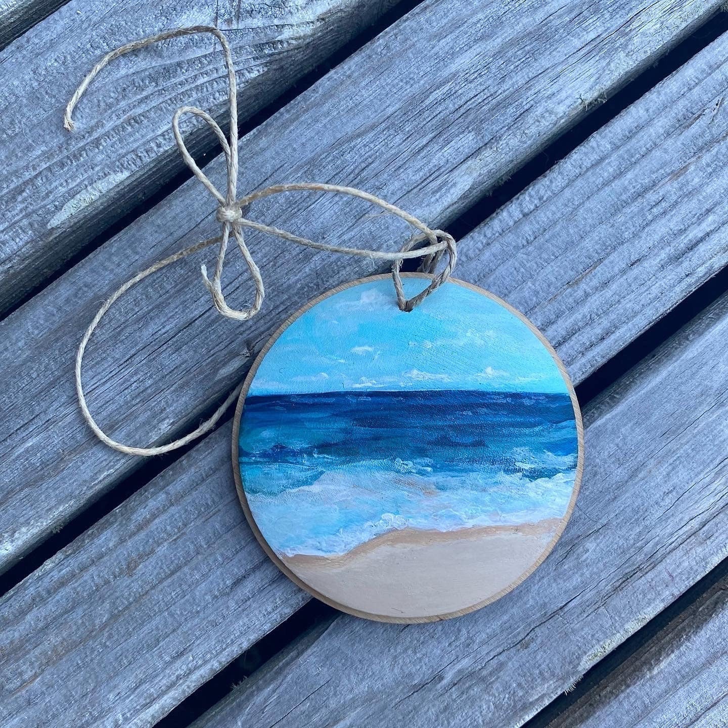 One of a Kind Hand Painted Coastal Christmas Seascape Ornament #1