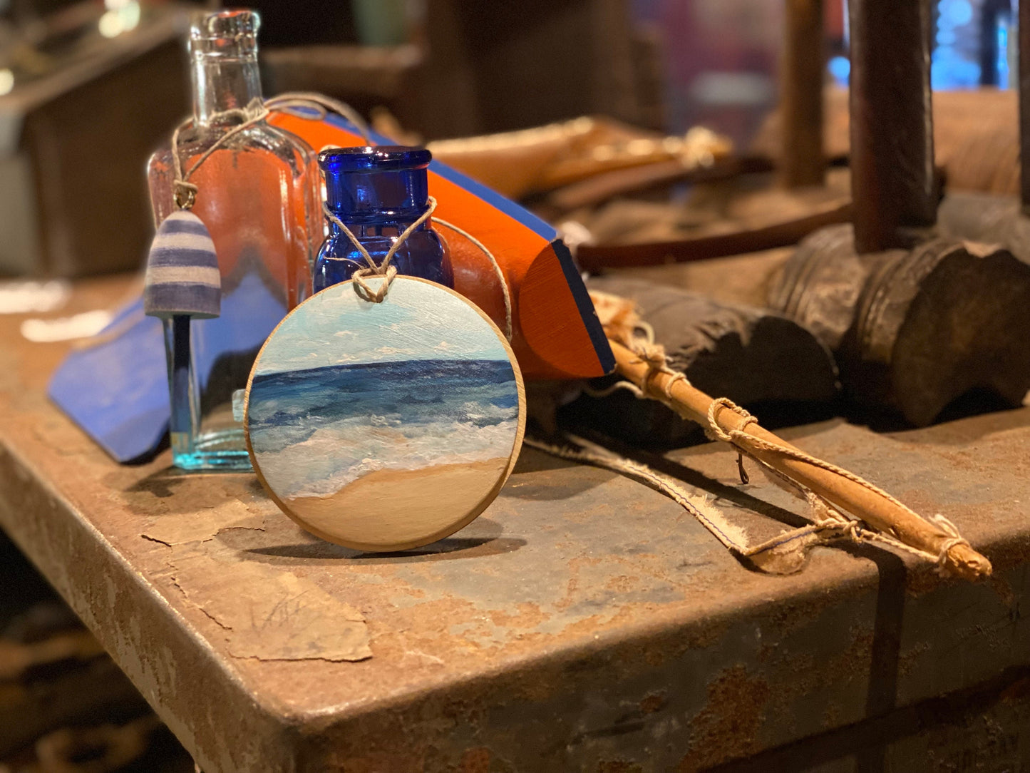 One of a Kind Hand Painted Coastal Christmas Seascape Ornament #1