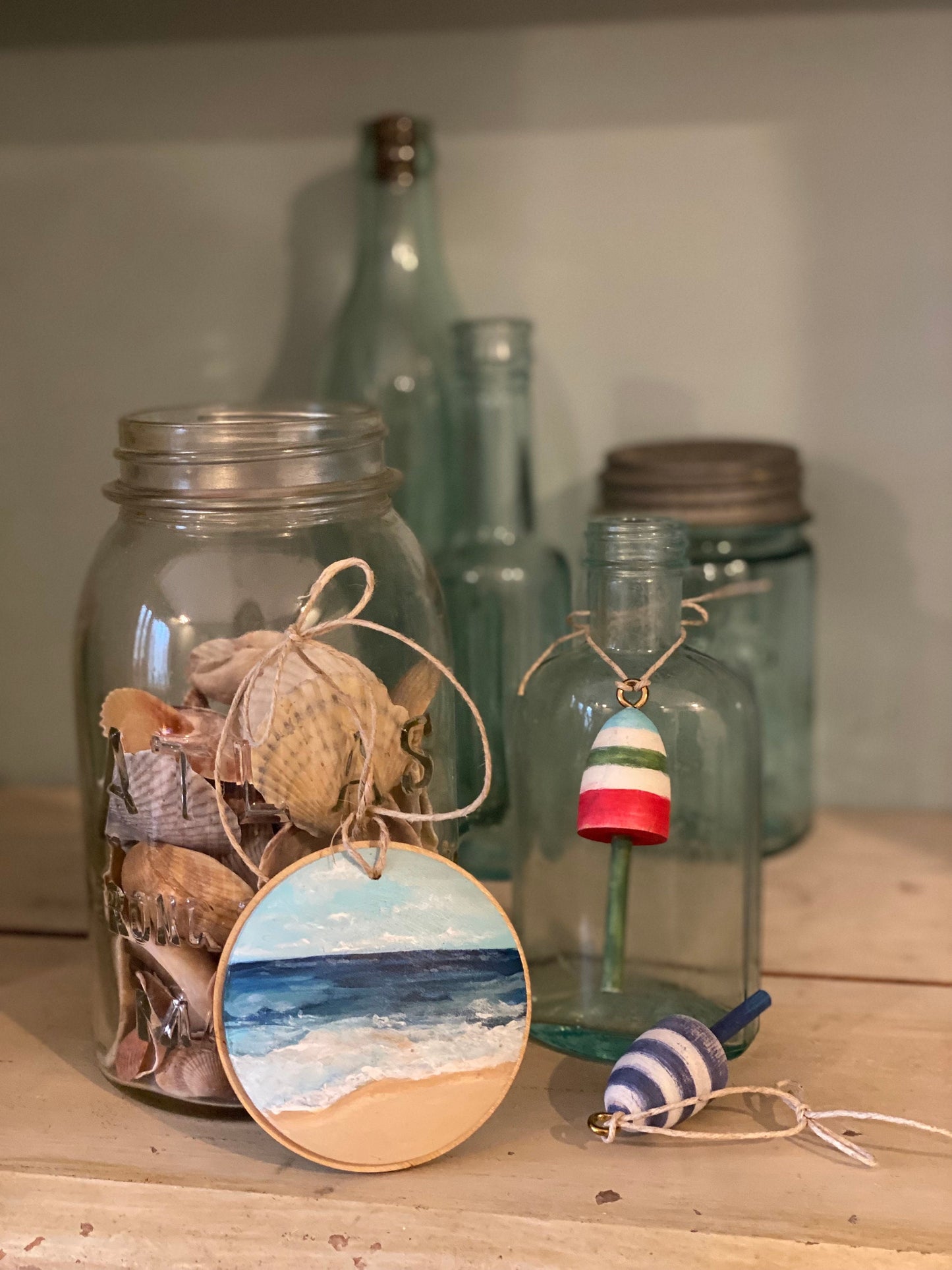 One of a Kind Hand Painted Coastal Christmas Seascape Ornament #1