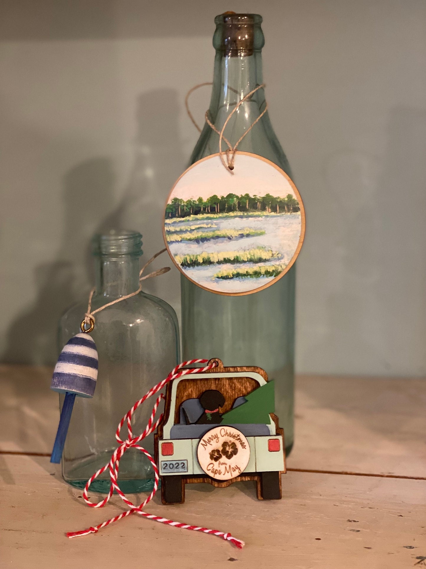 One of a Kind Hand Painted Coastal Christmas Seascape Ornament #2