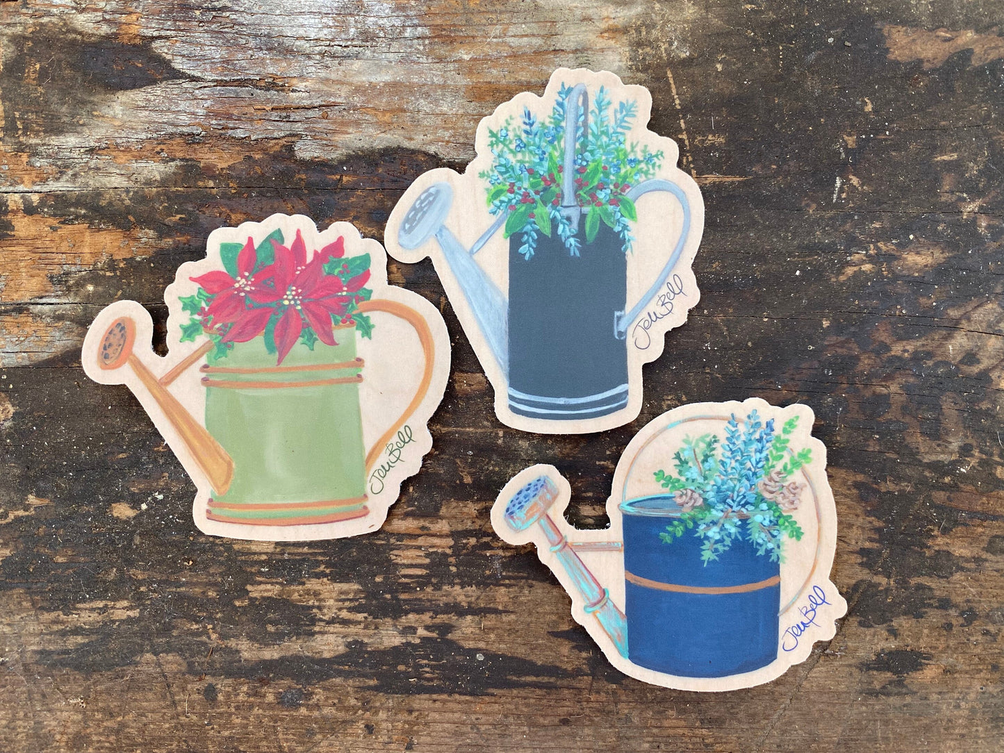 Vintage Watering Can with Festive Holiday Florals