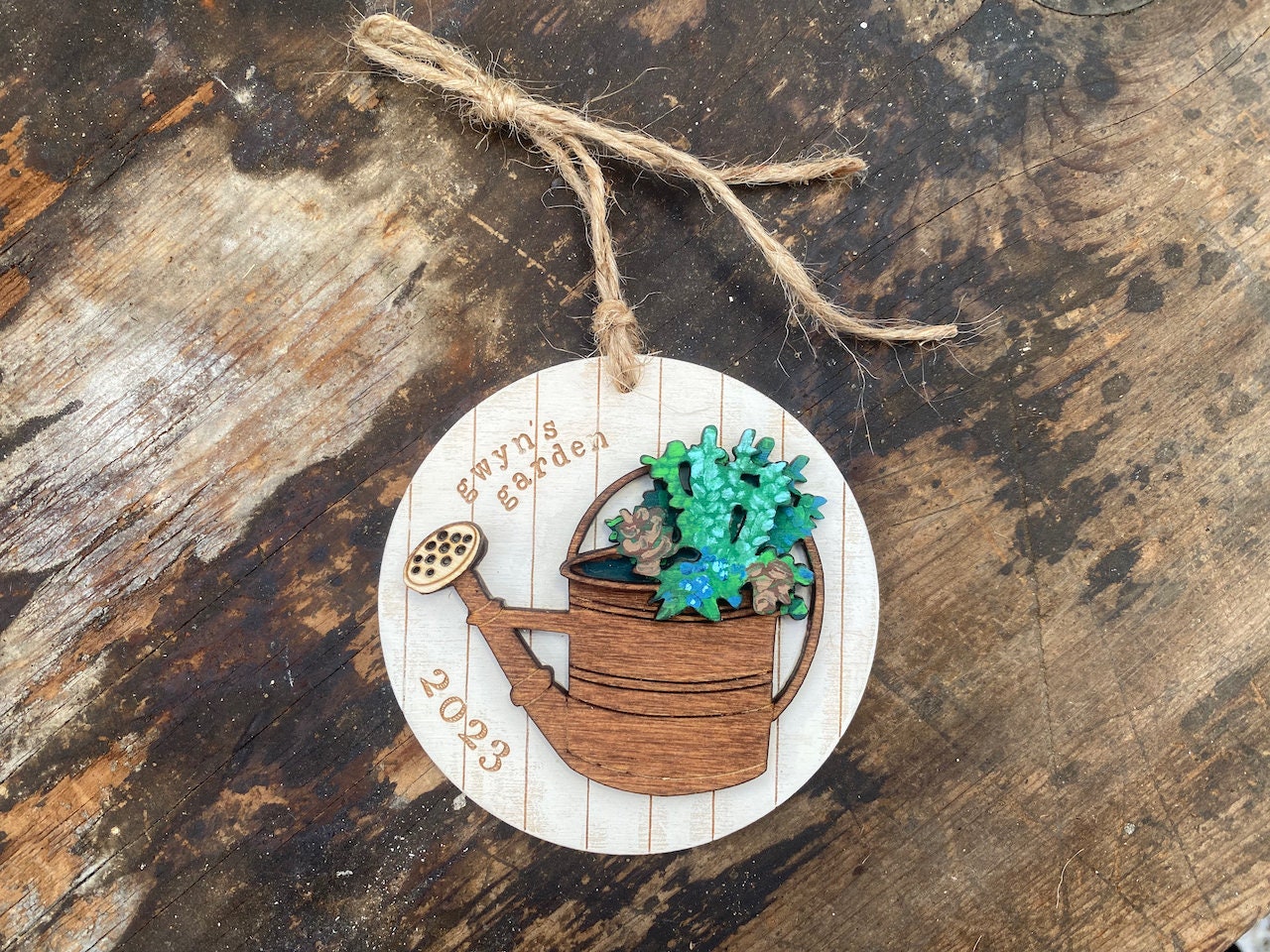 Festive Juniper and Pinecones in a Vintage Watering Can Ornament