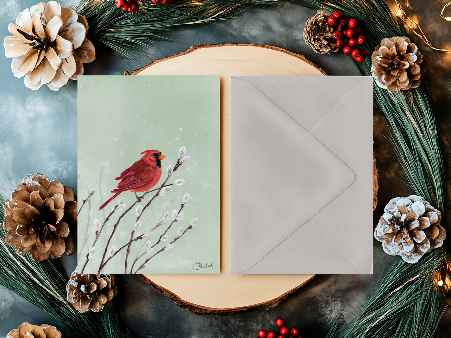 Christmas Cardinal Card Blank on the Inside