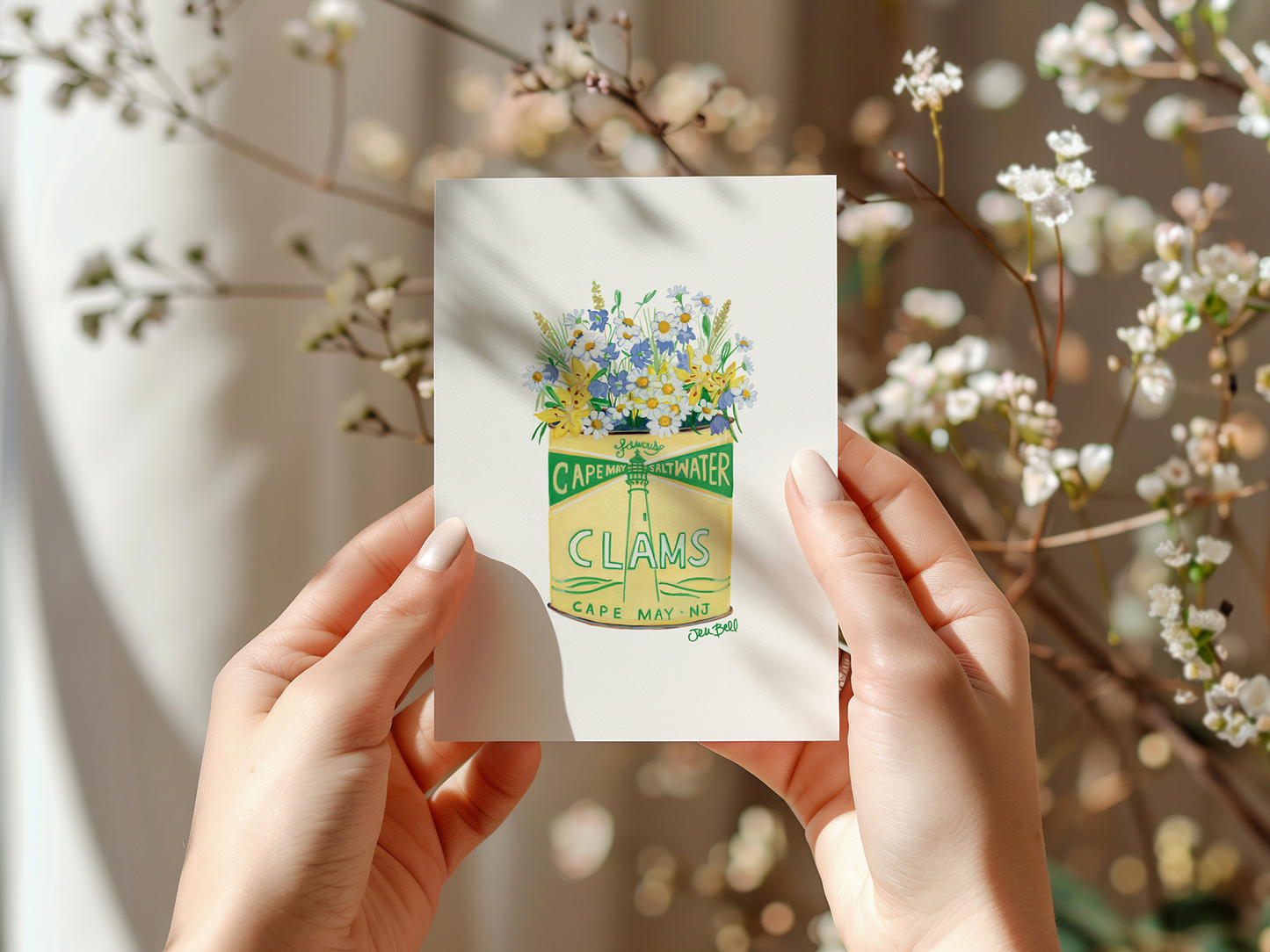 Cape May Wildflowers in Vintage Clam Can Art Stationery Set