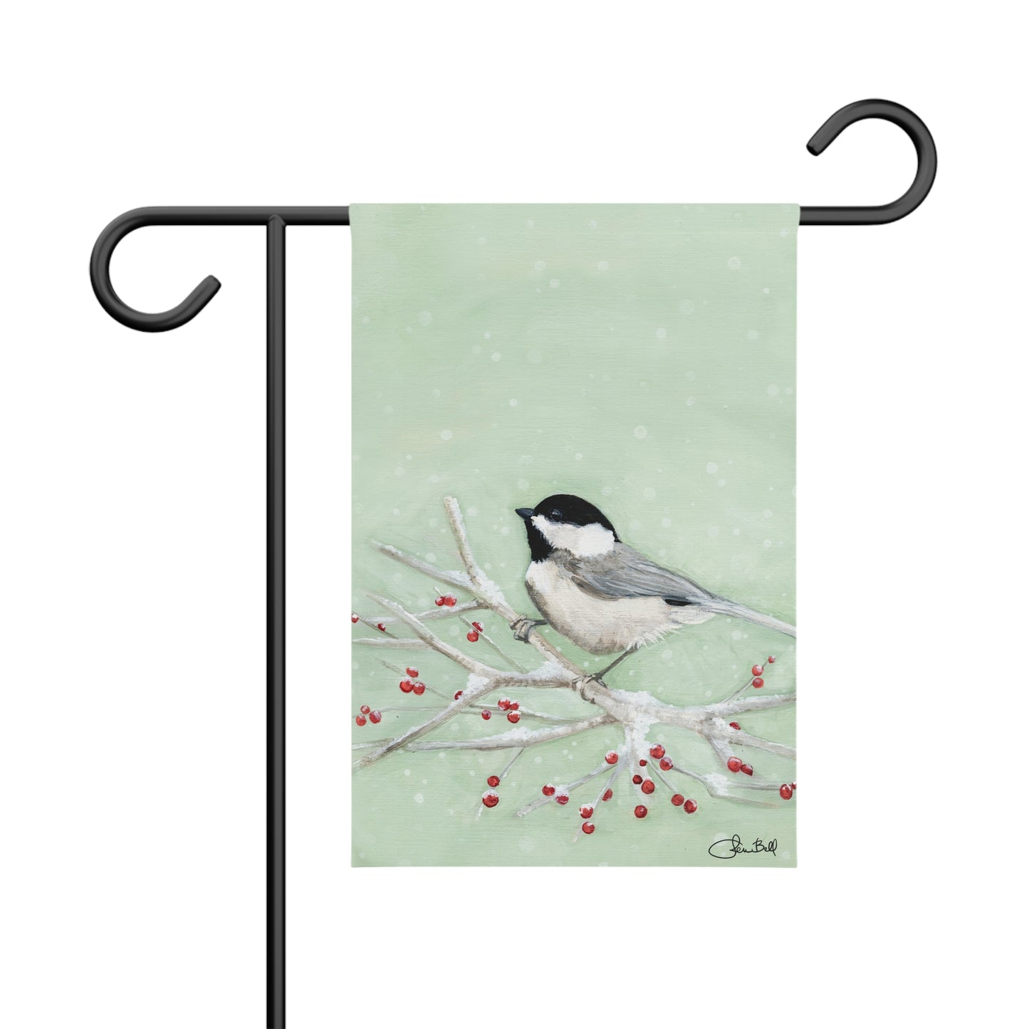 Christmas Chickadee Among Winter Berries Garden Flag