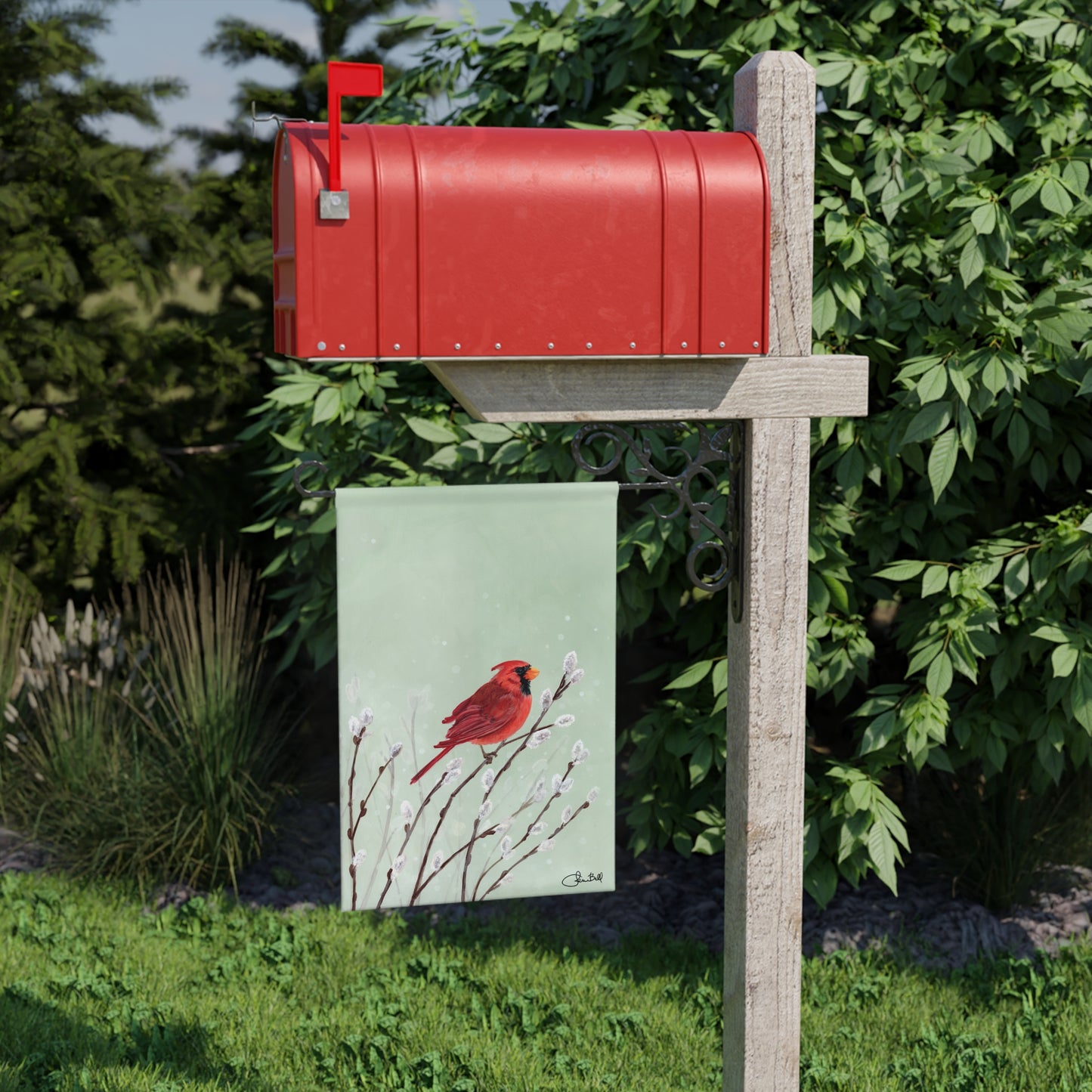 Garden Flag Featuring Jen Bell's Winter Cardinal