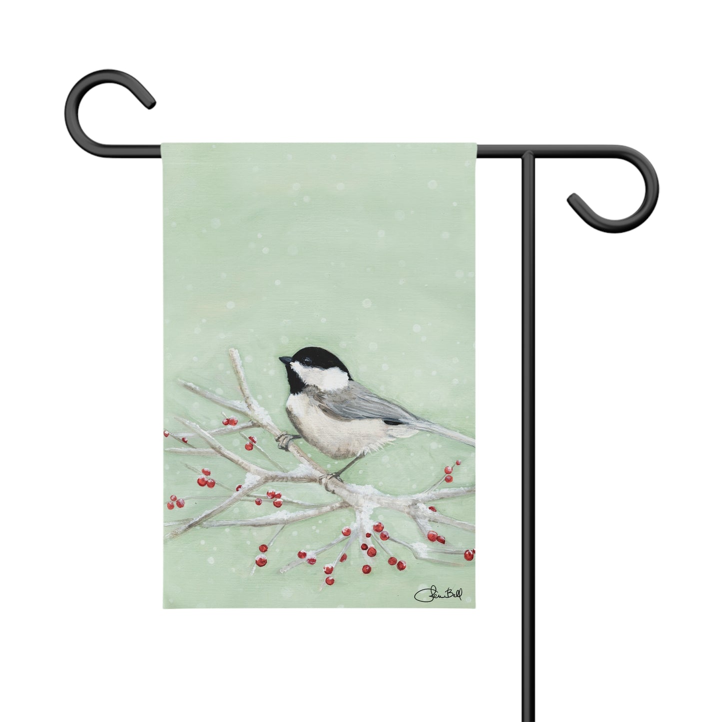 Christmas Chickadee Among Winter Berries Garden Flag