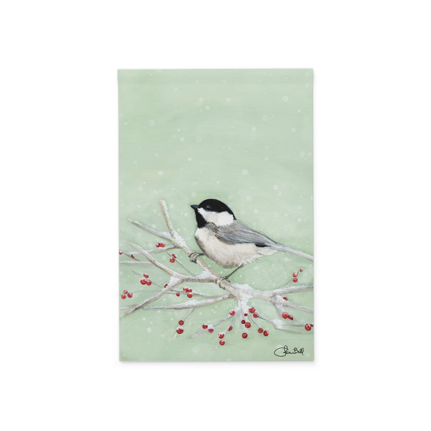 Christmas Chickadee Among Winter Berries Garden Flag