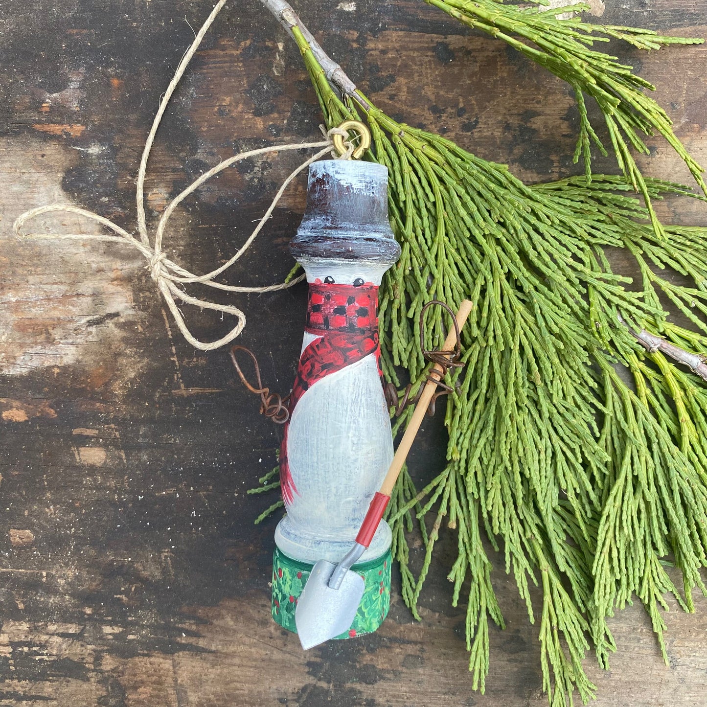 Bespoke Garden Snowmen Ornaments for Christmas Trees using Upcycled Architectural Salvage