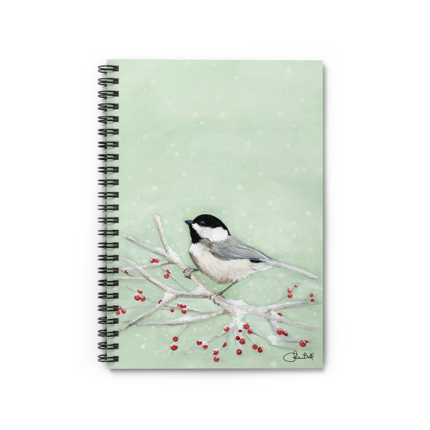 Personalized Chickadee in the Snow Spiral Notebook with Ruled Line Pages