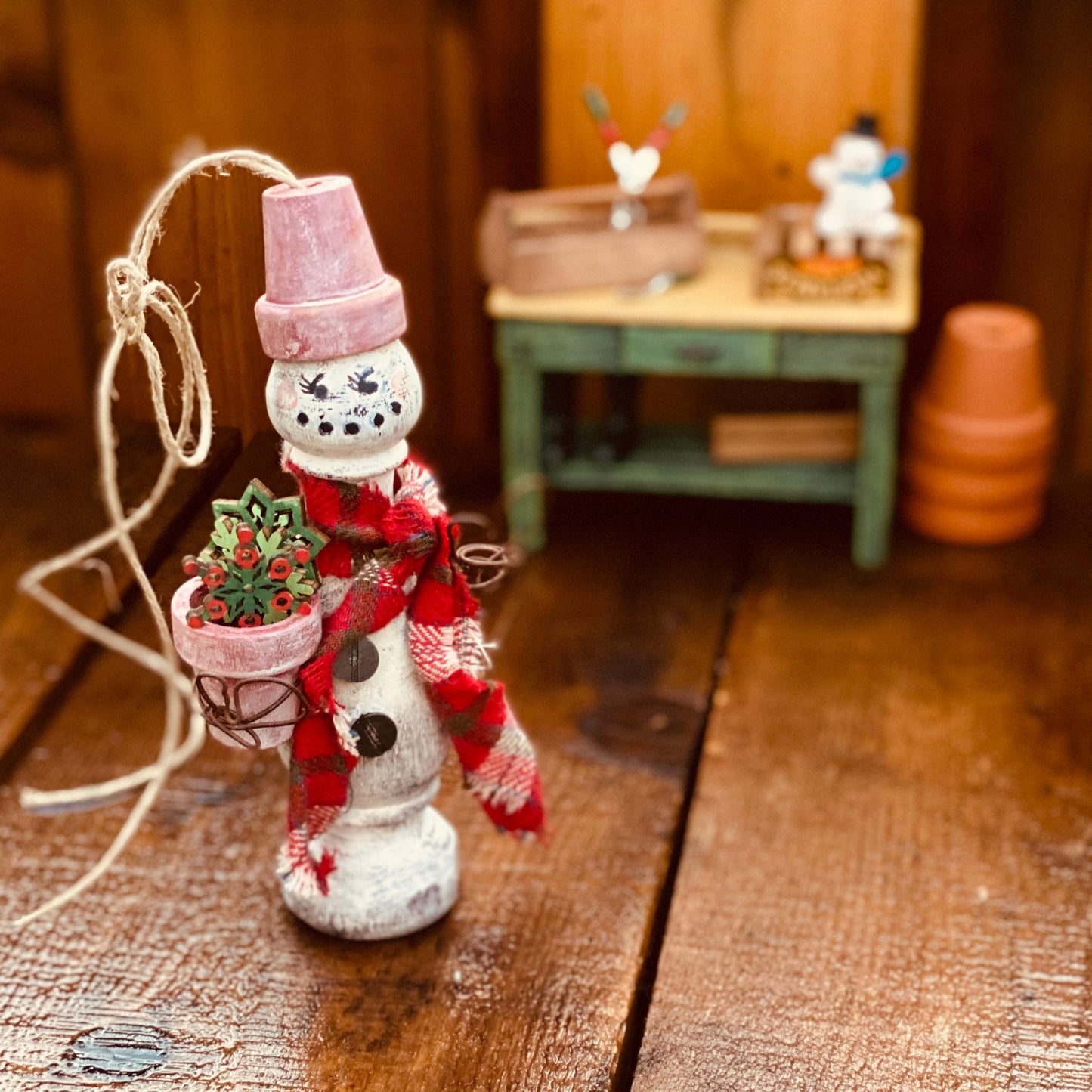 Bespoke Garden Snowmen Ornaments for Christmas Trees using Upcycled Architectural Salvage