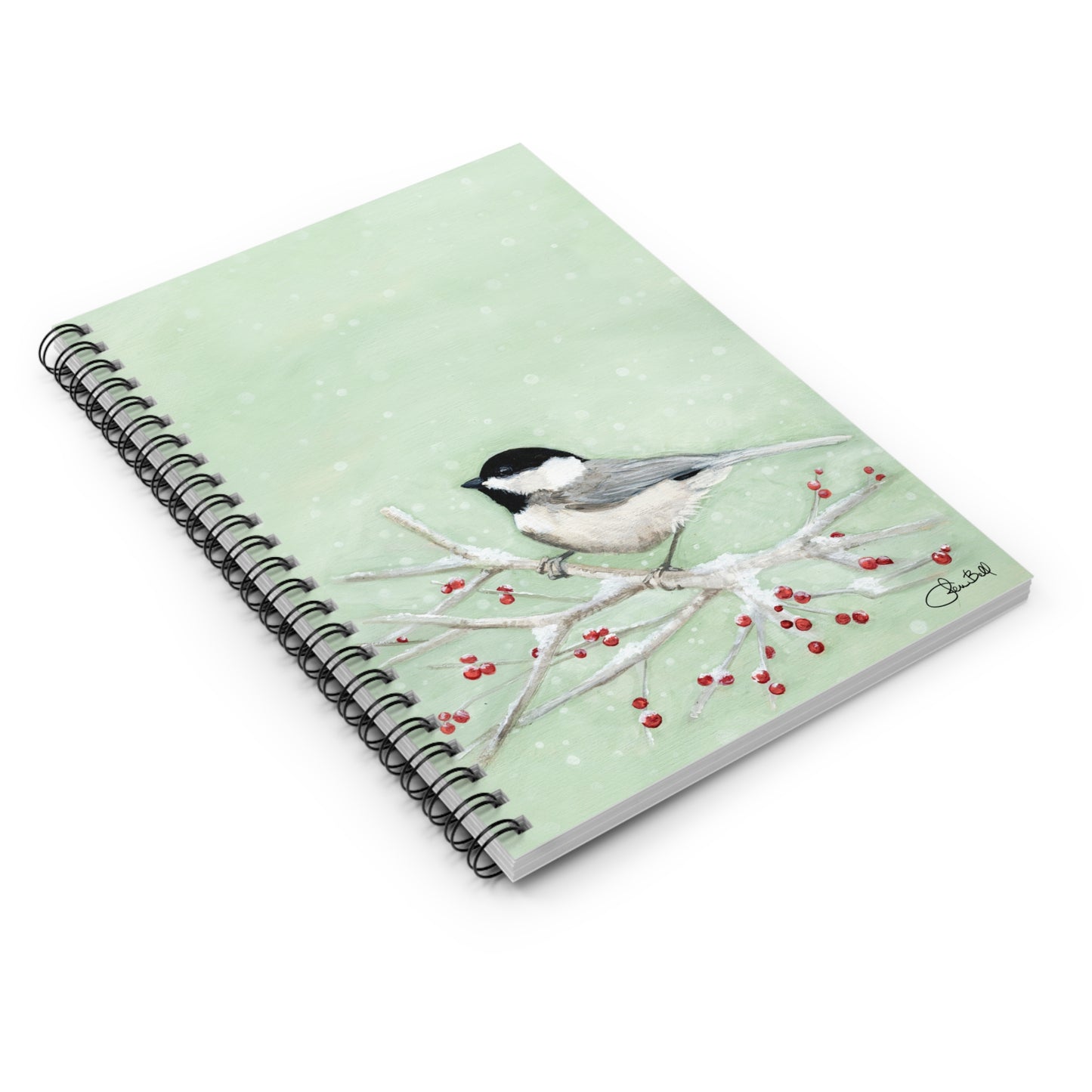 Personalized Chickadee in the Snow Spiral Notebook with Ruled Line Pages