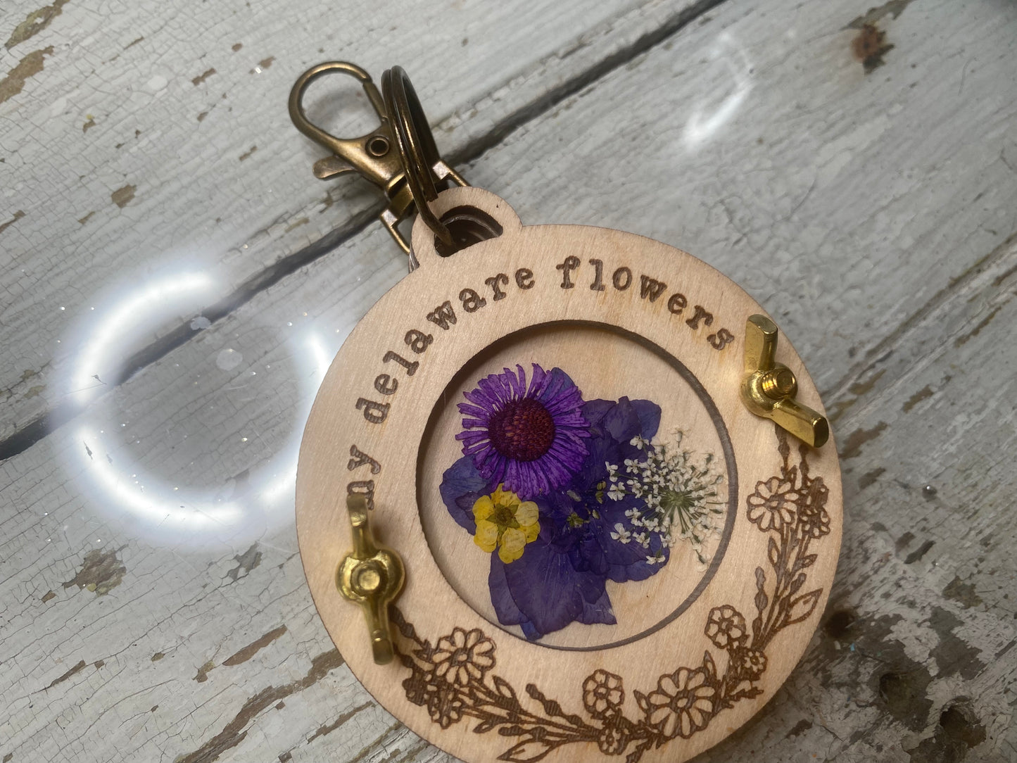 Flower Press Keychain is Pocket Sized & Attaches to Backpack  (WHOLESALE ONLY)