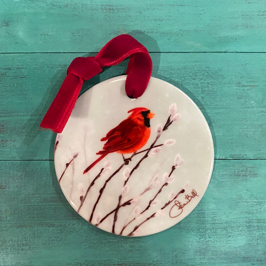 Ceramic Red Cardinal Art Christmas Ornament