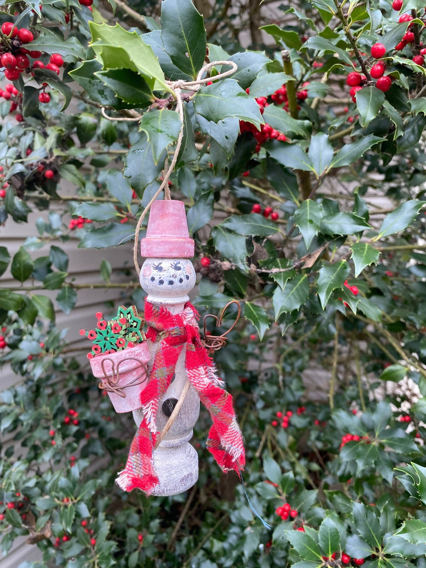 Bespoke Garden Snowmen Ornaments for Christmas Trees using Upcycled Architectural Salvage