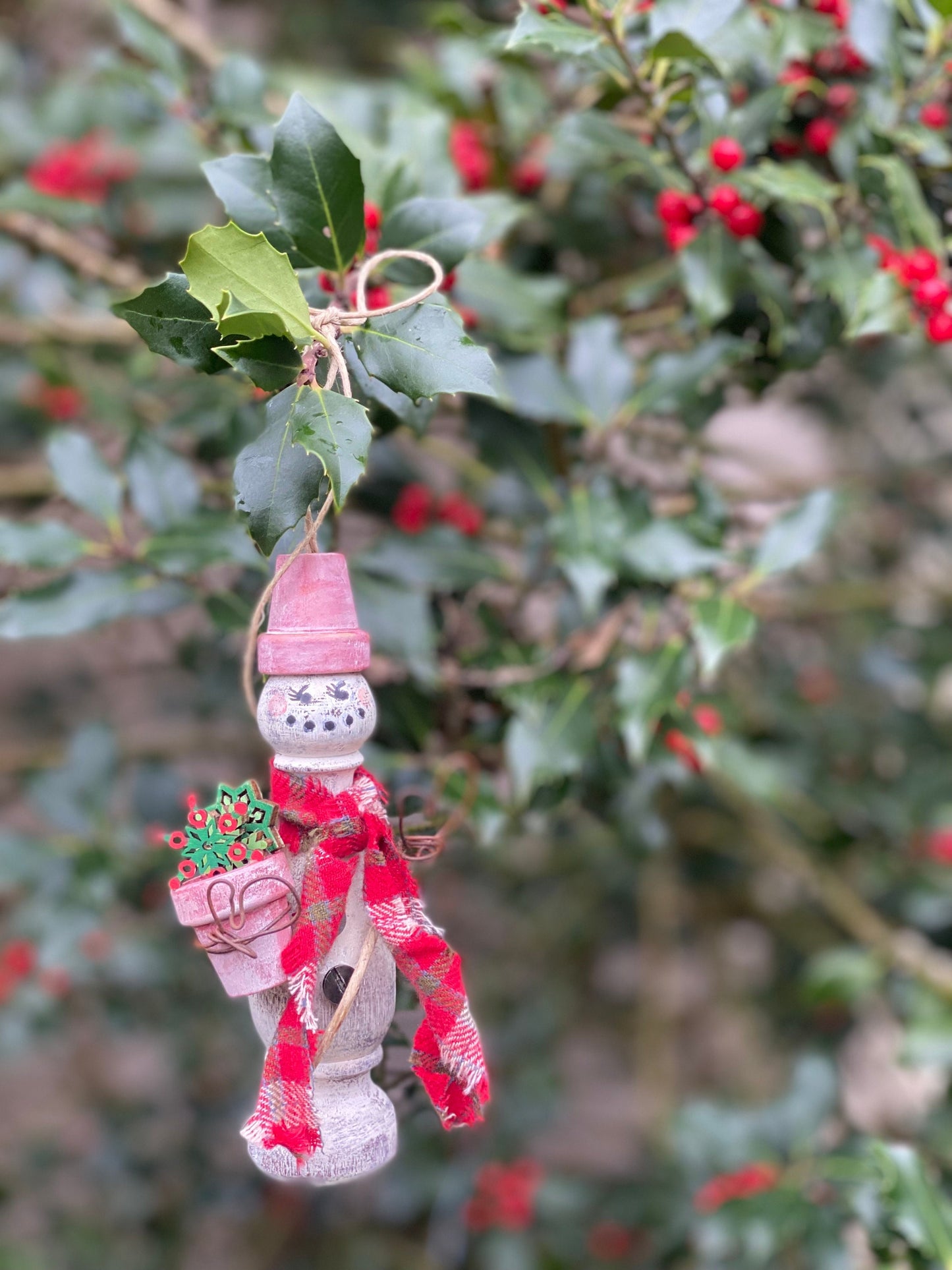 Bespoke Garden Snowmen Ornaments for Christmas Trees using Upcycled Architectural Salvage