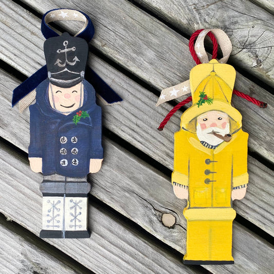 Fishing Christmas Ornament with Navy Sailor or Fishing Captain Nutcracker