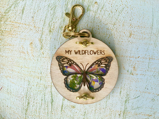 Mini Flower Press with Butterfly Window Keychain