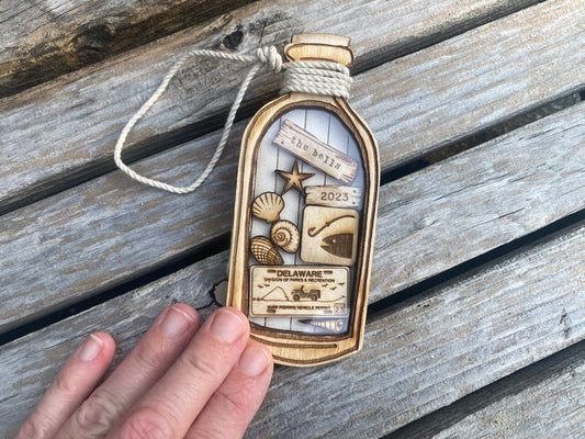 Christmas Message in a Bottle Delaware Surf Fishing Ornament