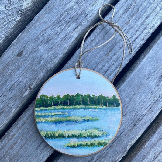 One of a Kind Hand Painted Coastal Christmas Seascape Ornament #2