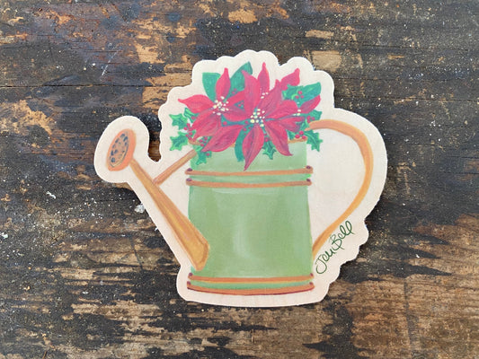 Vintage Watering Can with Festive Holiday Florals