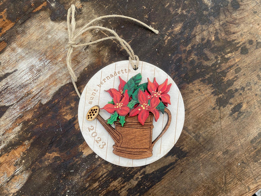 Garden Lover Poinsettia in a Vintage Watering Can Ornament