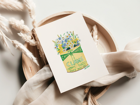 Cape May Wildflowers in Vintage Clam Can Art Stationery Set